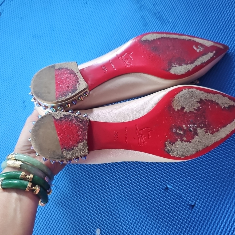 Christian Louboutin Metallic Beige Hall Leather Flat Ballerina 38.5 - Picture 10 of 12